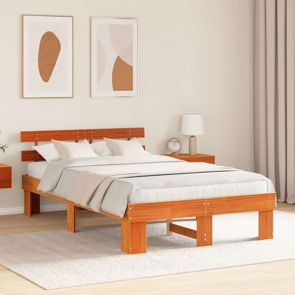 Bettrahmen Wachsbraun 135 x 190 cm Massives Kiefernholz