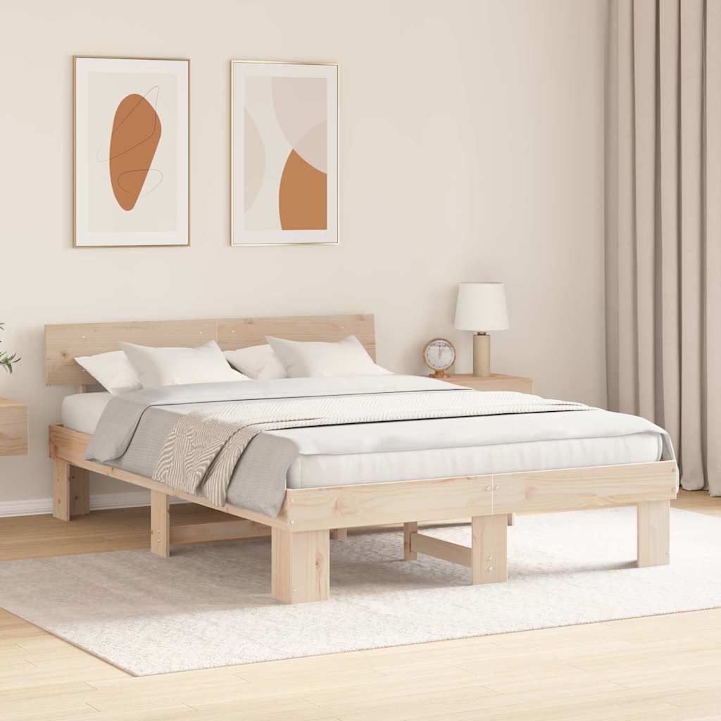 Bettrahmen mit Kopfteil Natur 140 x 200 cm Massives Kiefernholz