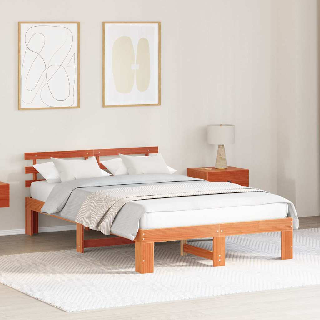 Bettrahmen Wachsbraun 120 x 190 cm Massives Kiefernholz