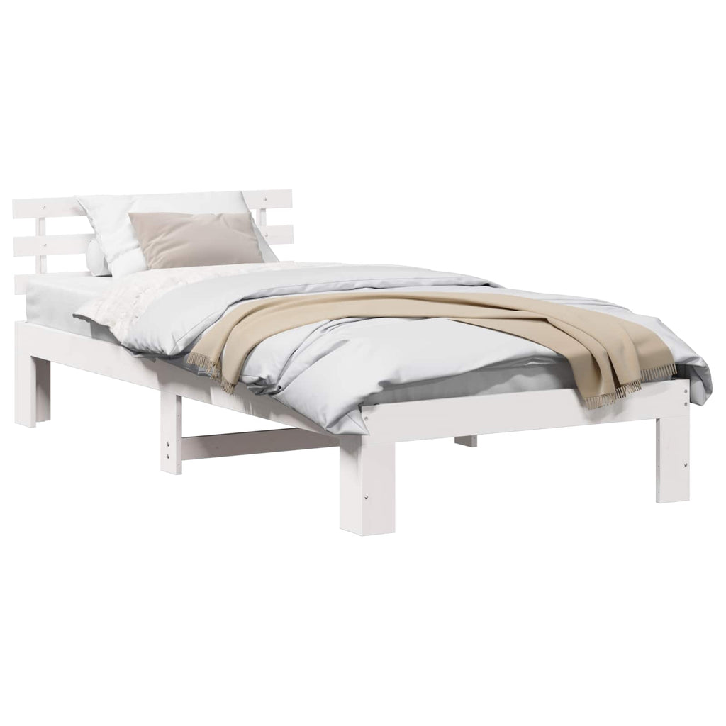 Bettrahmen mit Kopfteil Weiß 90 x 200 cm Massives Kiefernholz
