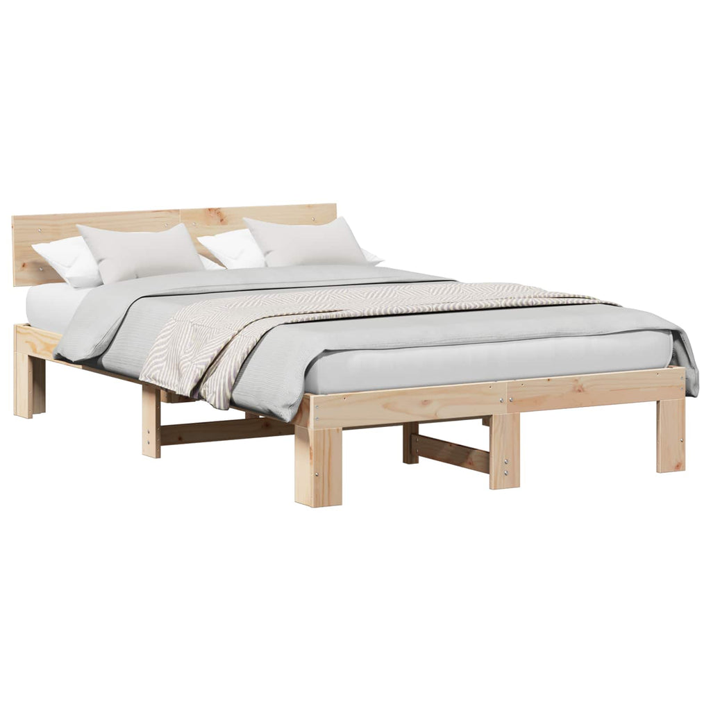 Bettrahmen mit Kopfteil Natur 135 x 190 cm Massives Kiefernholz