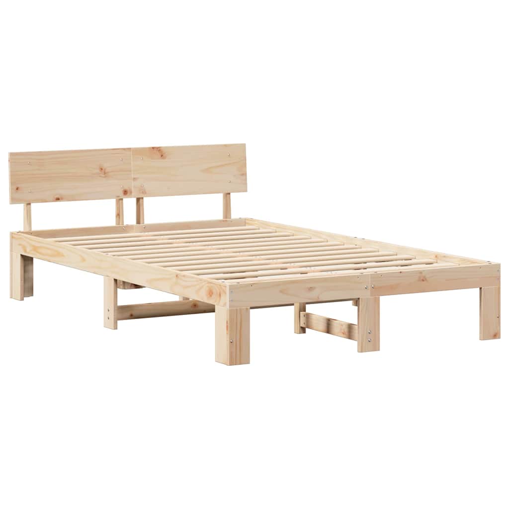 Bettrahmen mit Kopfteil Natur 135 x 190 cm Massives Kiefernholz