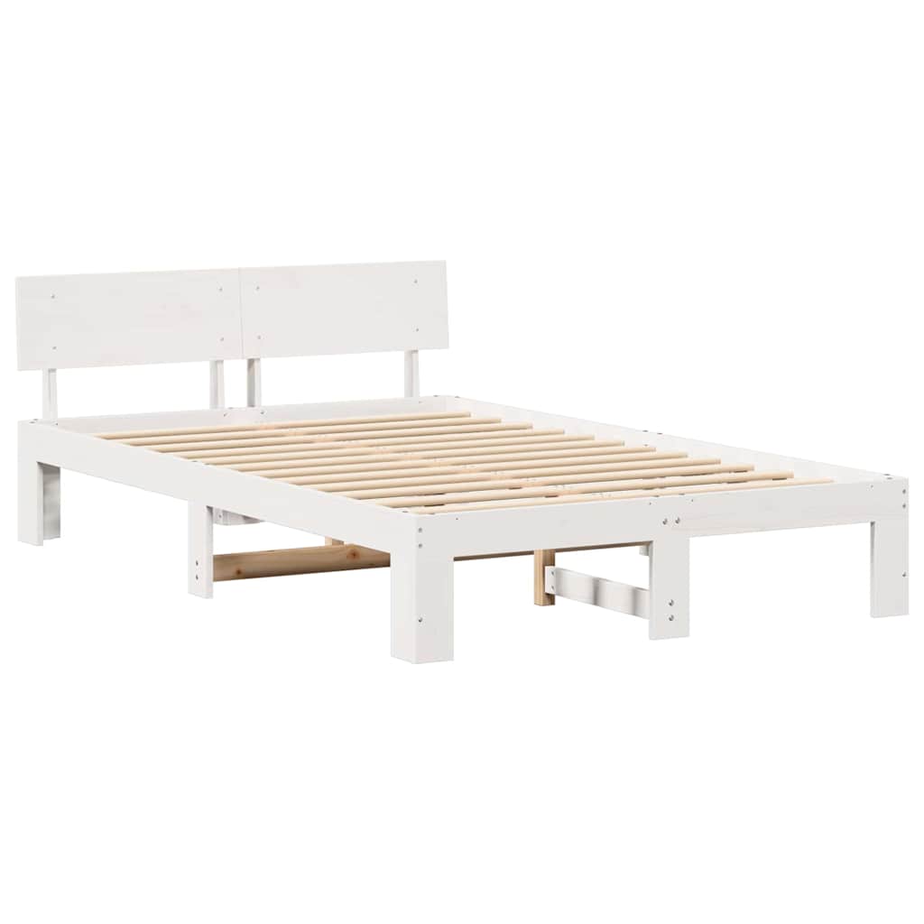 Bettrahmen mit Kopfteil Weiß 135 x 190 cm Massives Kiefernholz