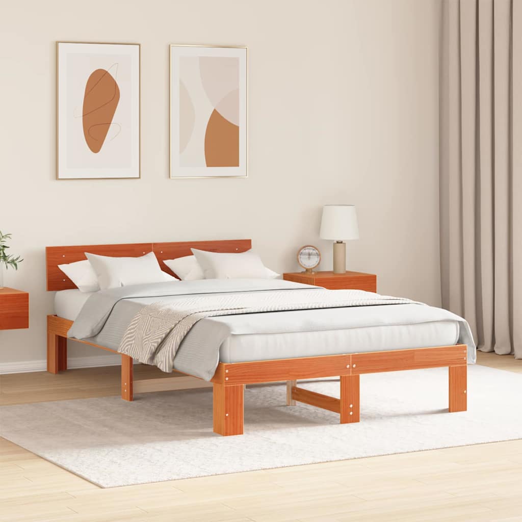 Bettrahmen Wachsbraun 135 x 190 cm Massives Kiefernholz