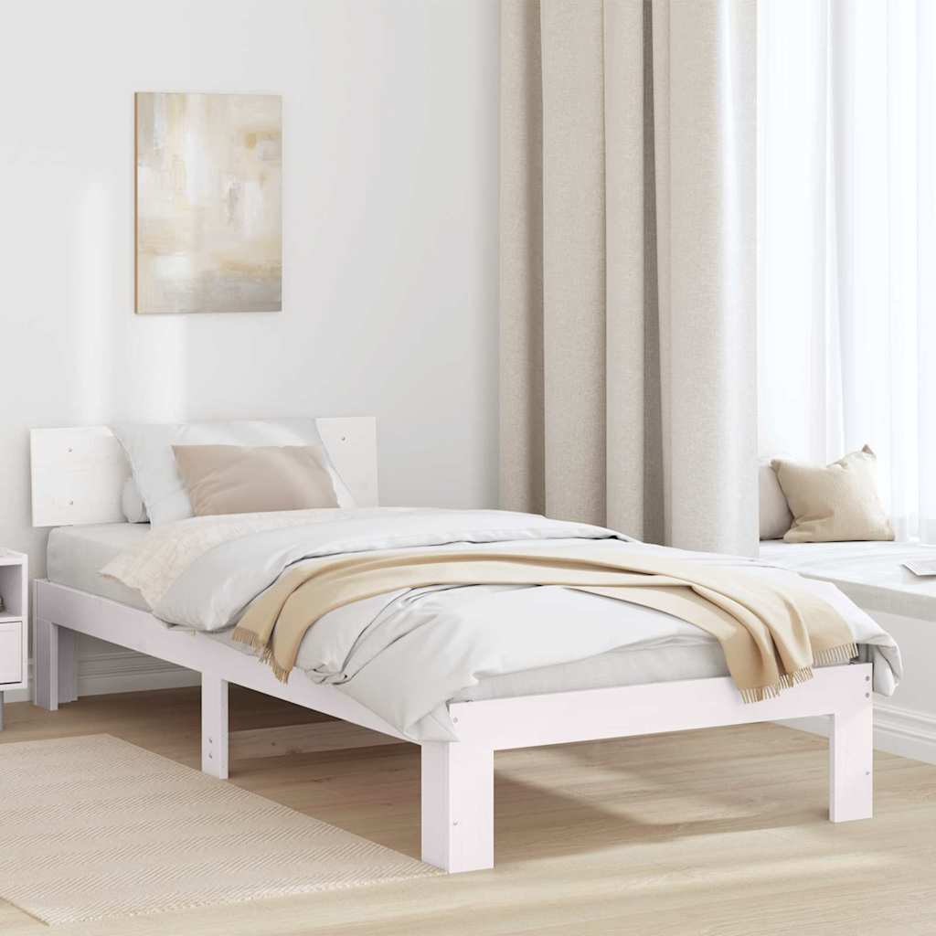 Bettrahmen mit Kopfteil Weiß 80 x 200 cm Massives Kiefernholz