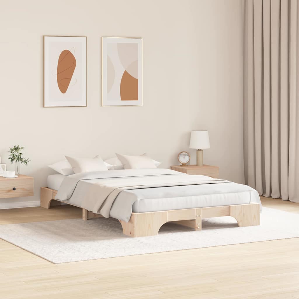 Bettrahmen Natur 140 x 190 cm Massives Kiefernholz