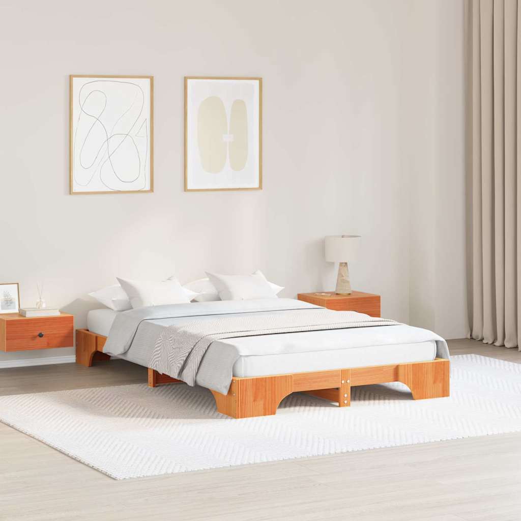Bettrahmen Wachsbraun 140 x 190 cm Massives Kiefernholz