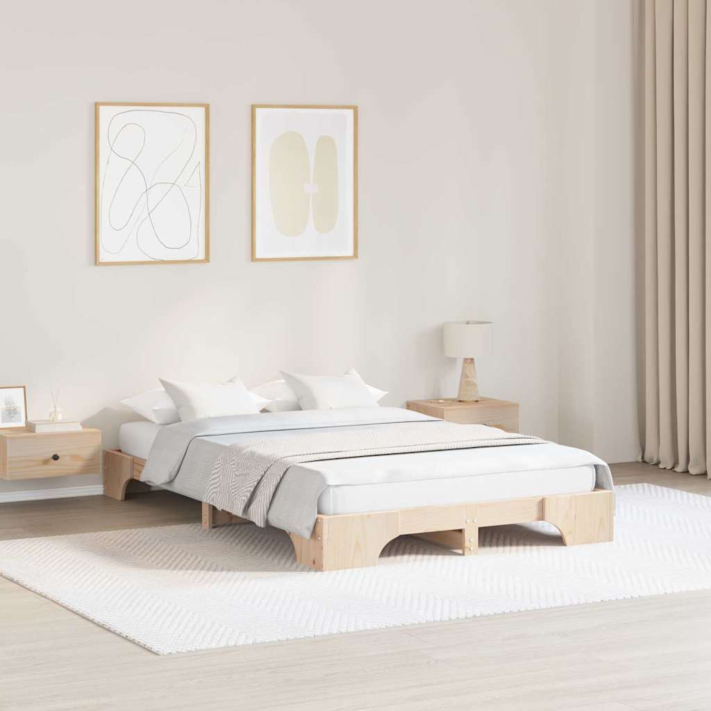 Bettrahmen Natur 135 x 190 cm Massives Kiefernholz