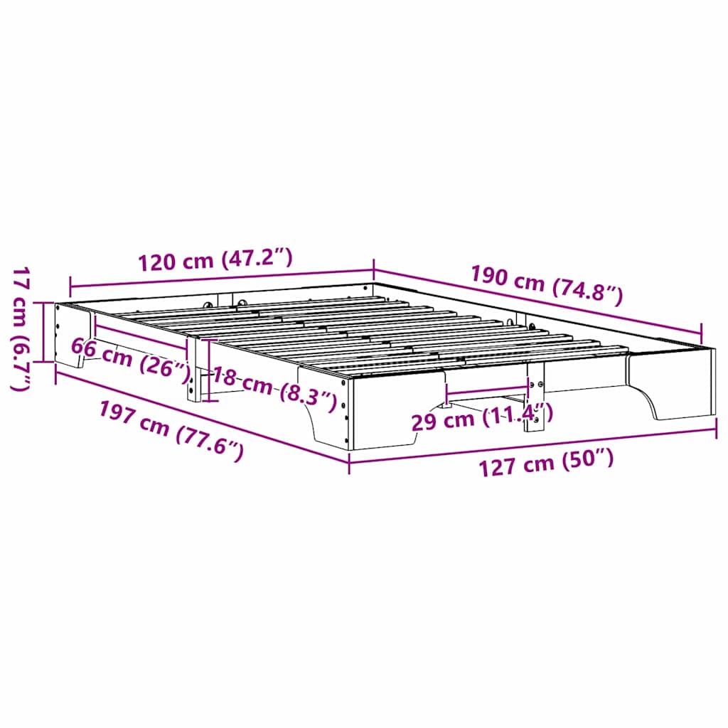 Bettrahmen Wachsbraun 120 x 190 cm Massives Kiefernholz