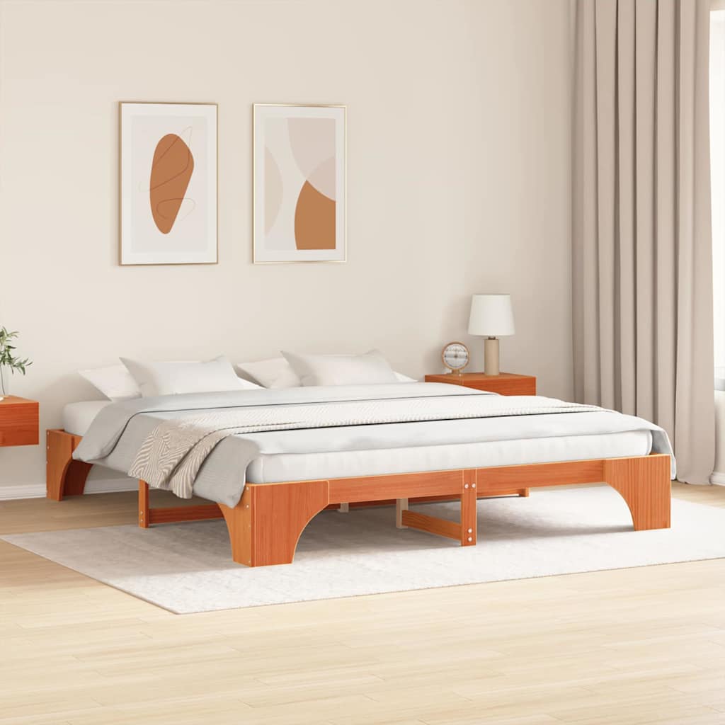 Bettrahmen Wachsbraun 180 x 200 cm Massives Kiefernholz
