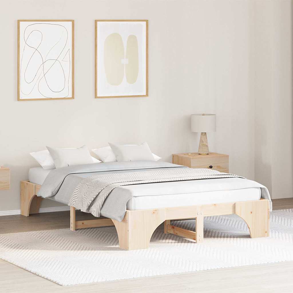 Bettrahmen Natur 135 x 190 cm Massives Kiefernholz