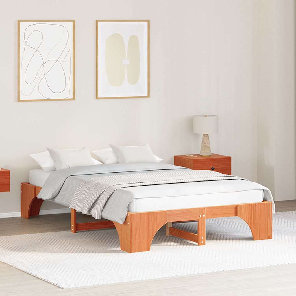 Bettrahmen Wachsbraun 135 x 190 cm Massives Kiefernholz
