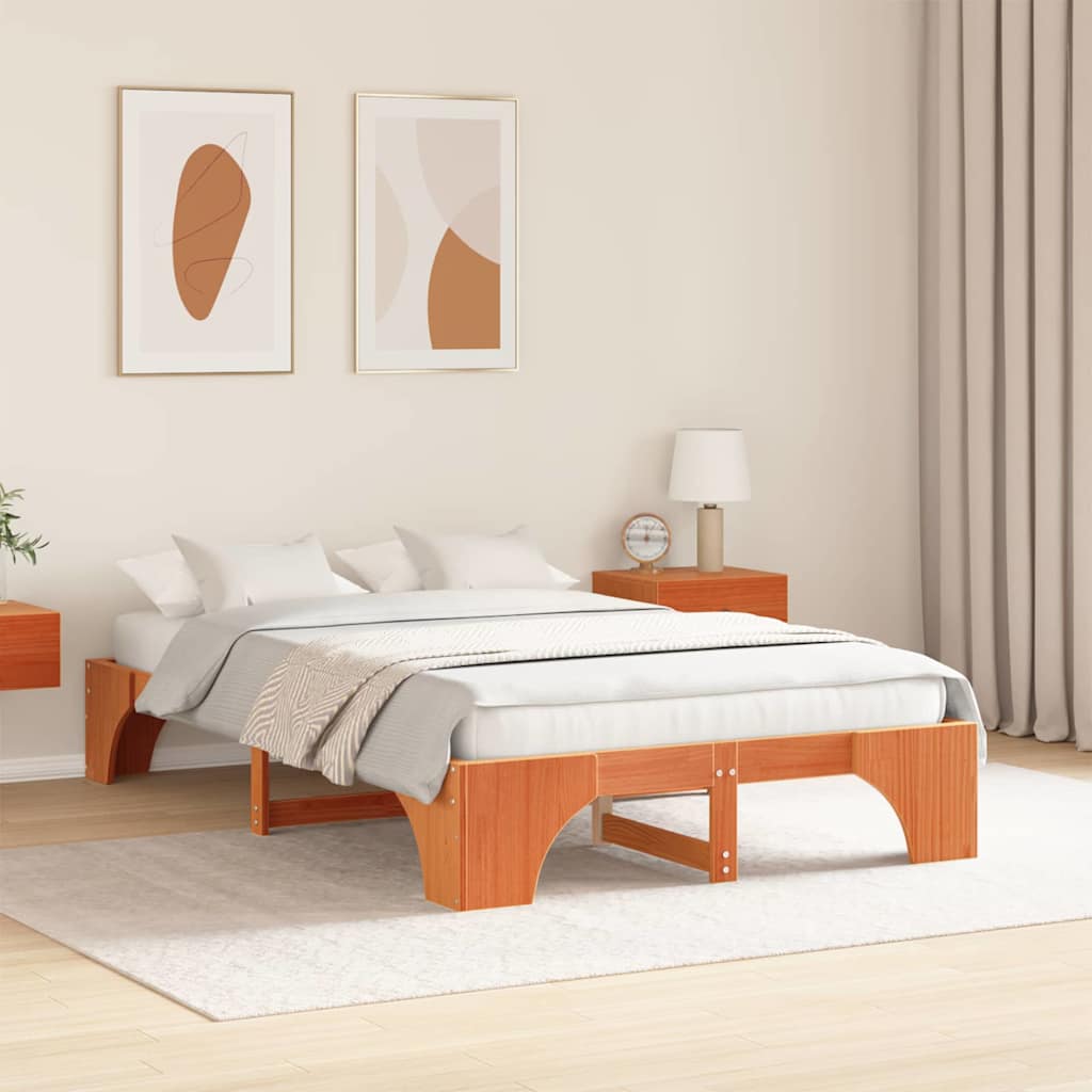 Bettrahmen Wachsbraun 120 x 190 cm Massives Kiefernholz