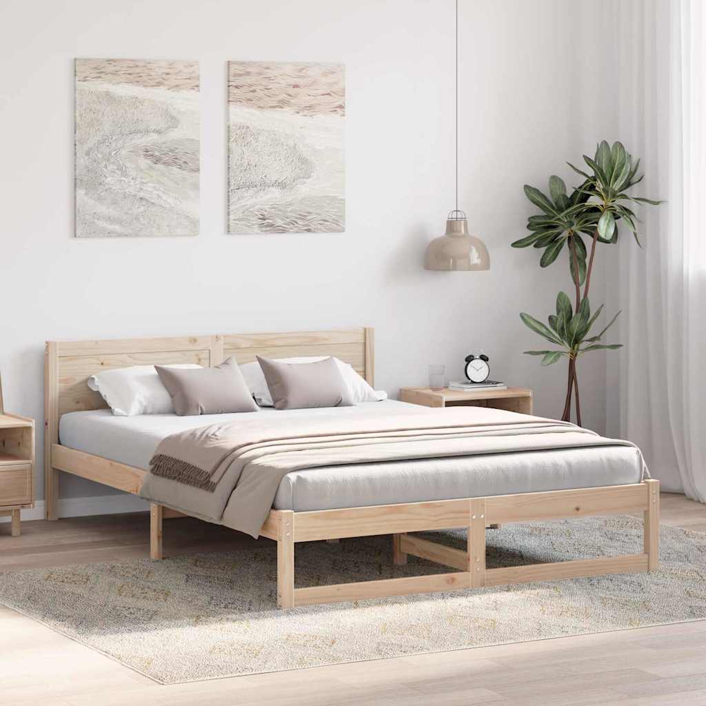 Bettrahmen mit Kopfteil Natur 140 x 200 cm Massives Kiefernholz