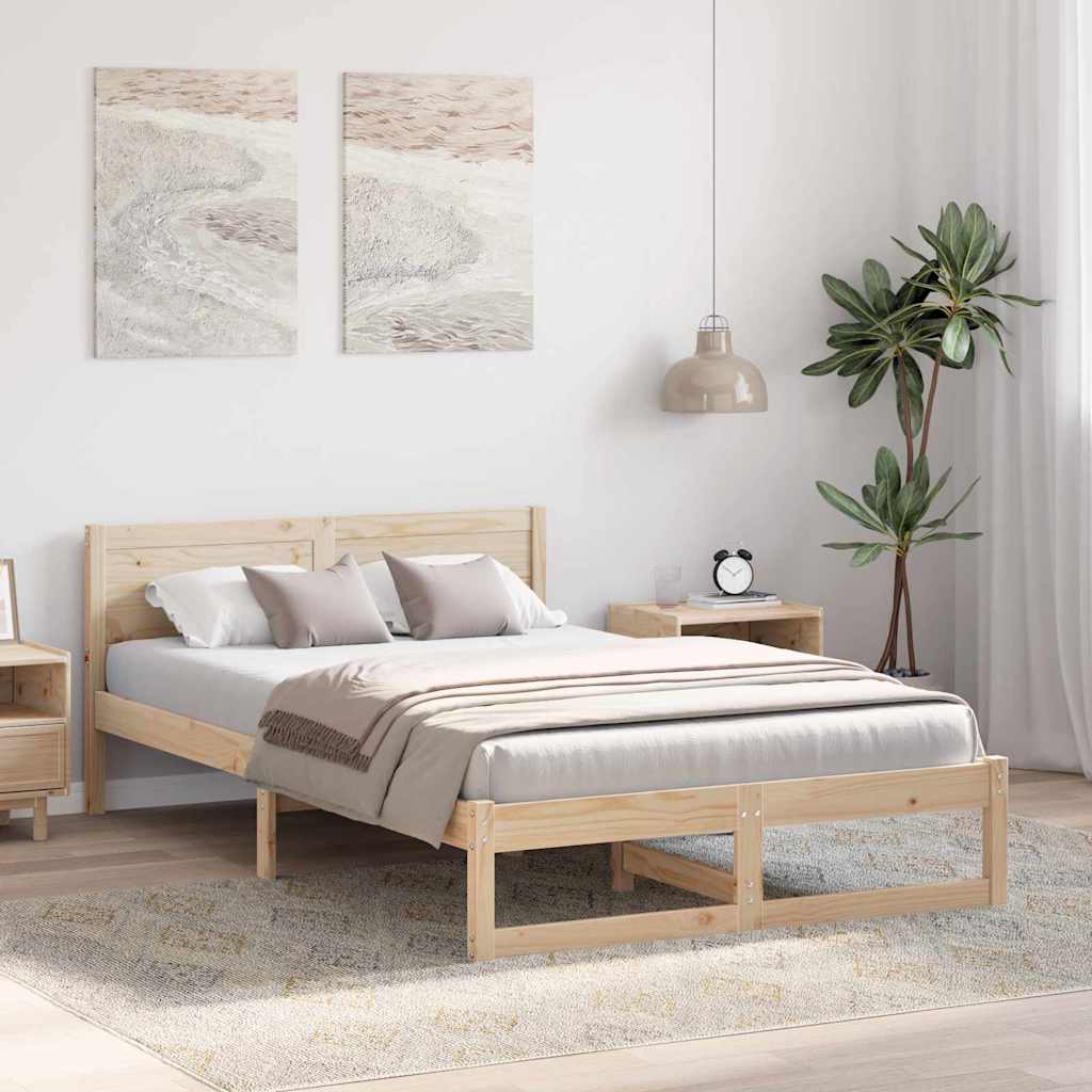 Bettrahmen mit Kopfteil Natur 120 x 190 cm Massives Kiefernholz