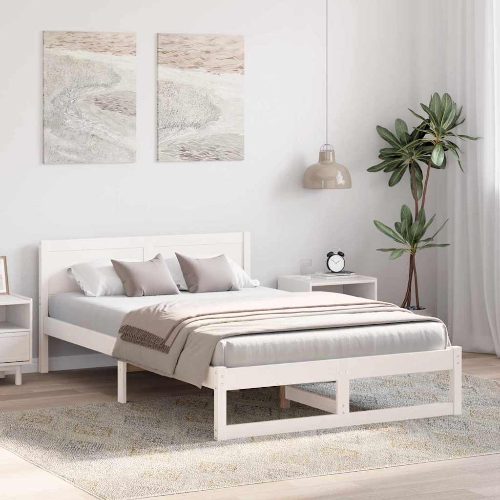 Bettrahmen mit Kopfteil Weiß 120 x 190 cm Massives Kiefernholz