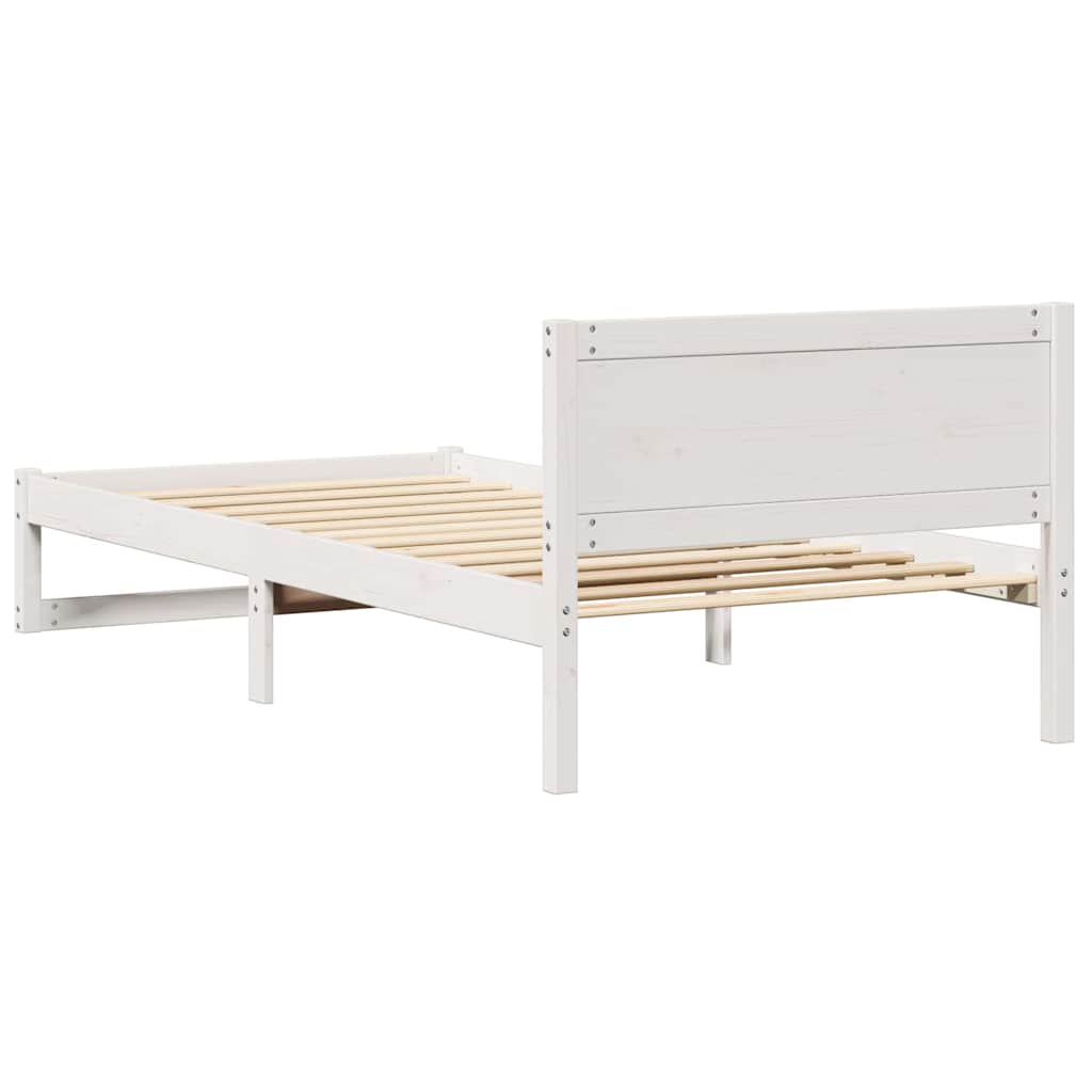 Bettrahmen mit Kopfteil Weiß 90 x 200 cm Massives Kiefernholz