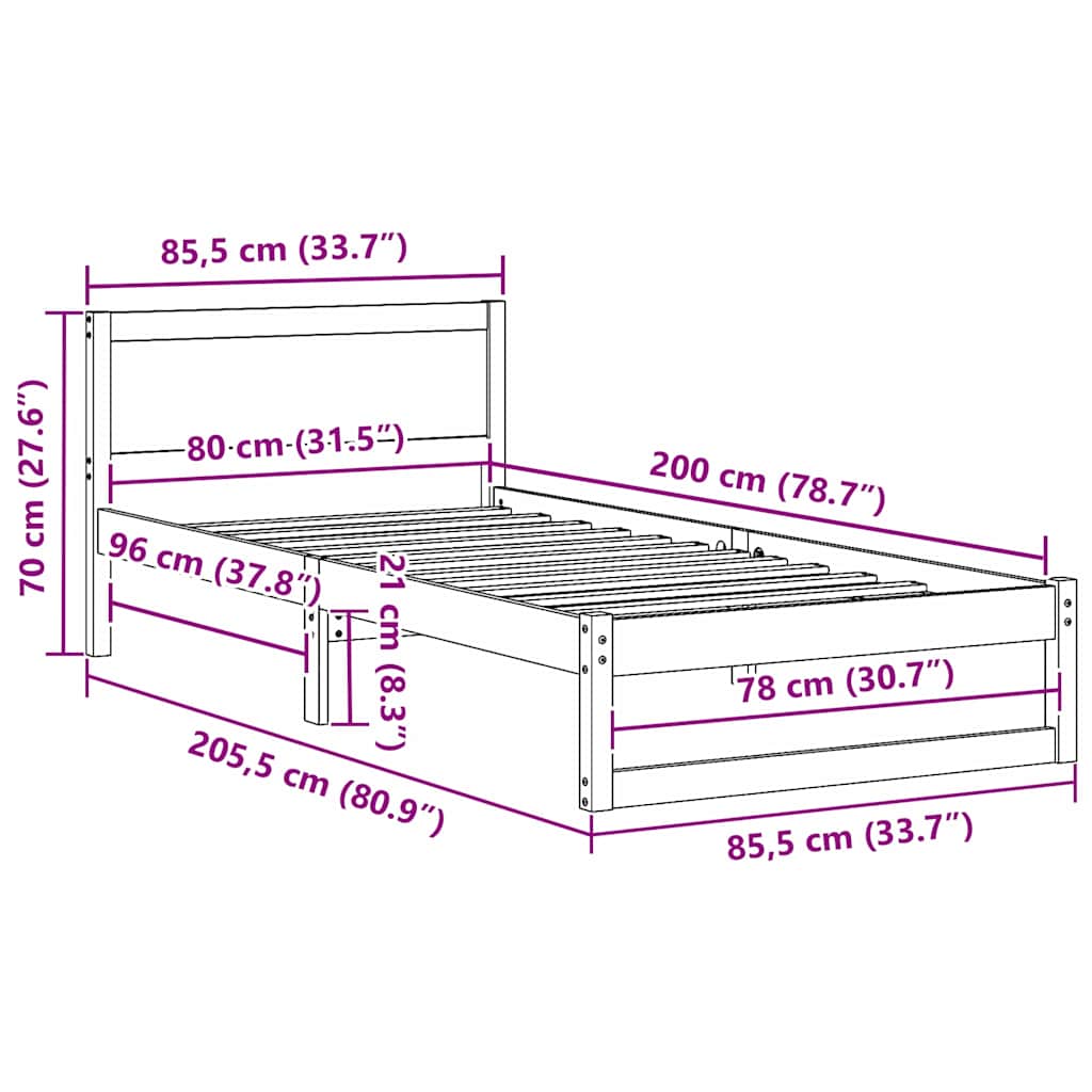 Bettrahmen Wachsbraun 80 x 200 cm Massives Kiefernholz