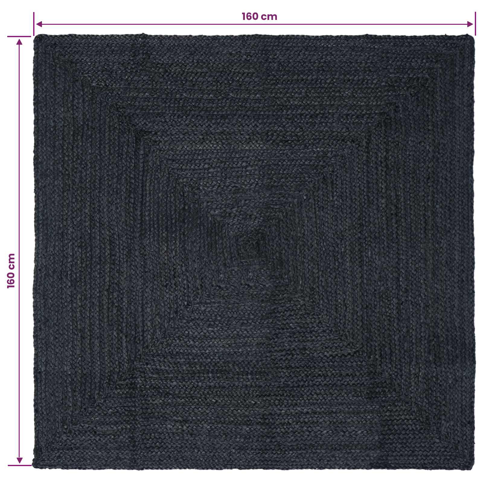 Bereichsteppiche Quadratisch Dunkelgrau 160 x 160 cm Jute