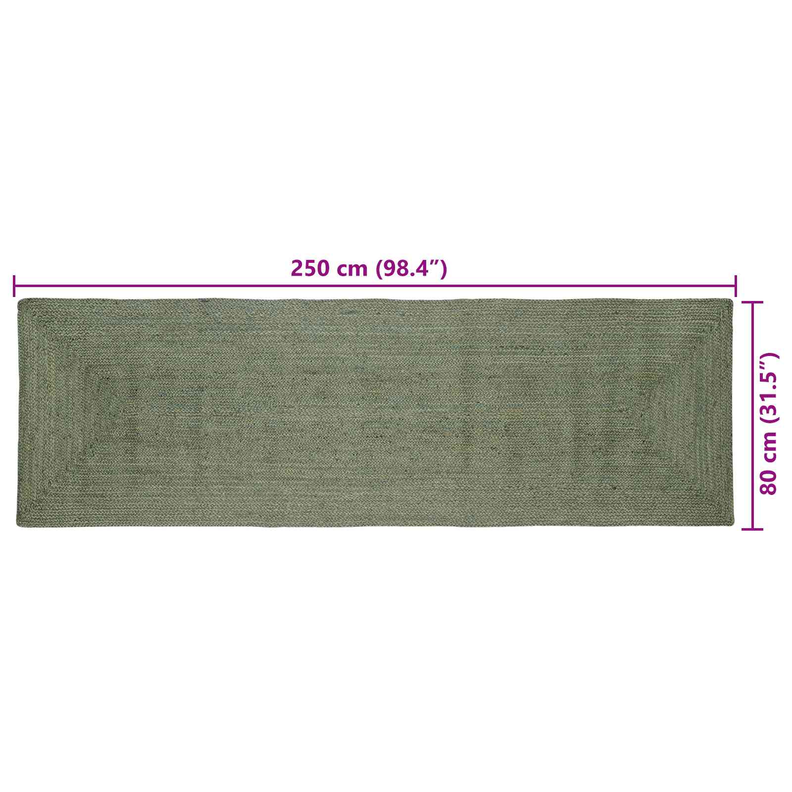 Bereichsteppiche Rechtwinklig Olive Grün 80 x 250 cm Jute