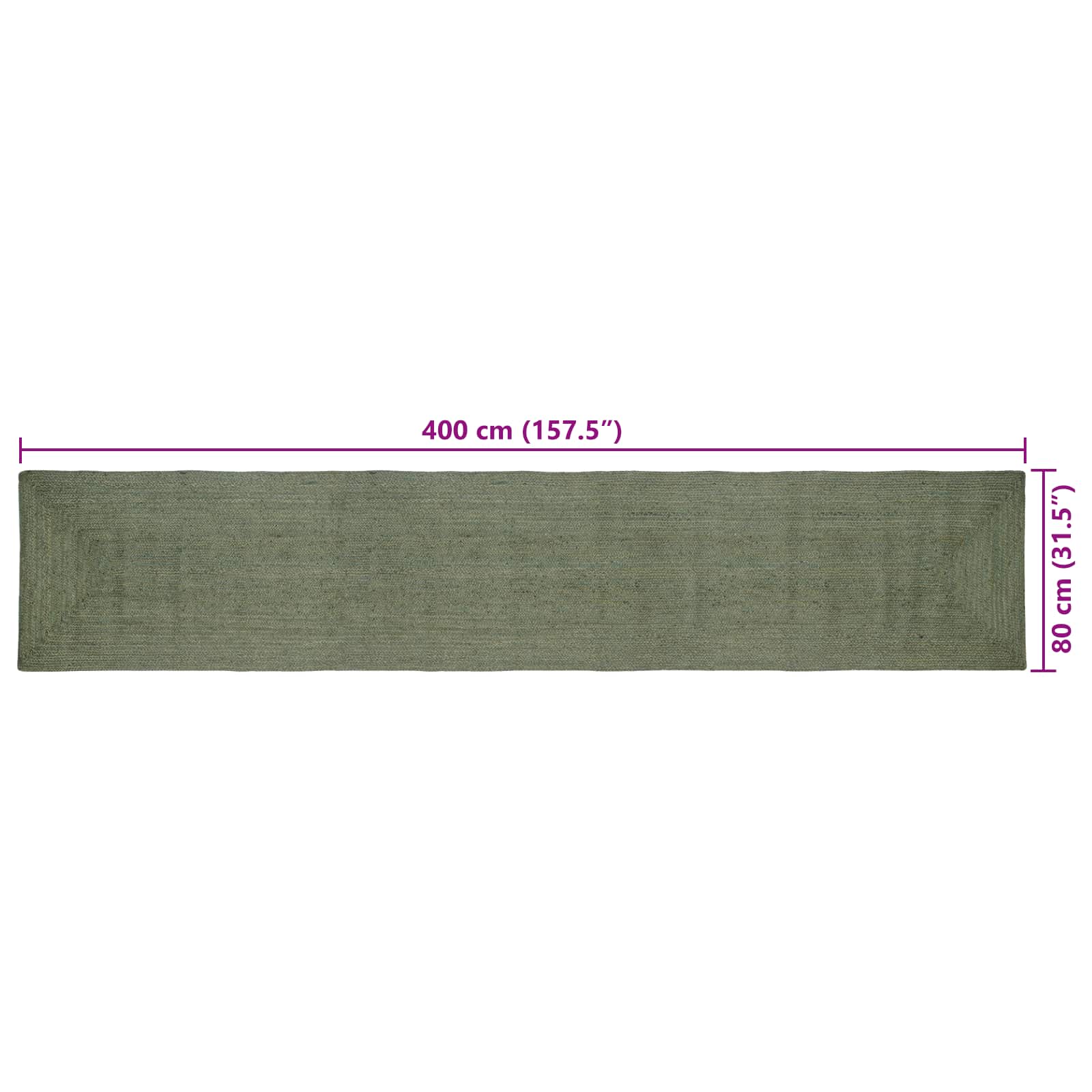 Bereichsteppiche Rechtwinklig Olive Grün 80 x 400 cm Jute