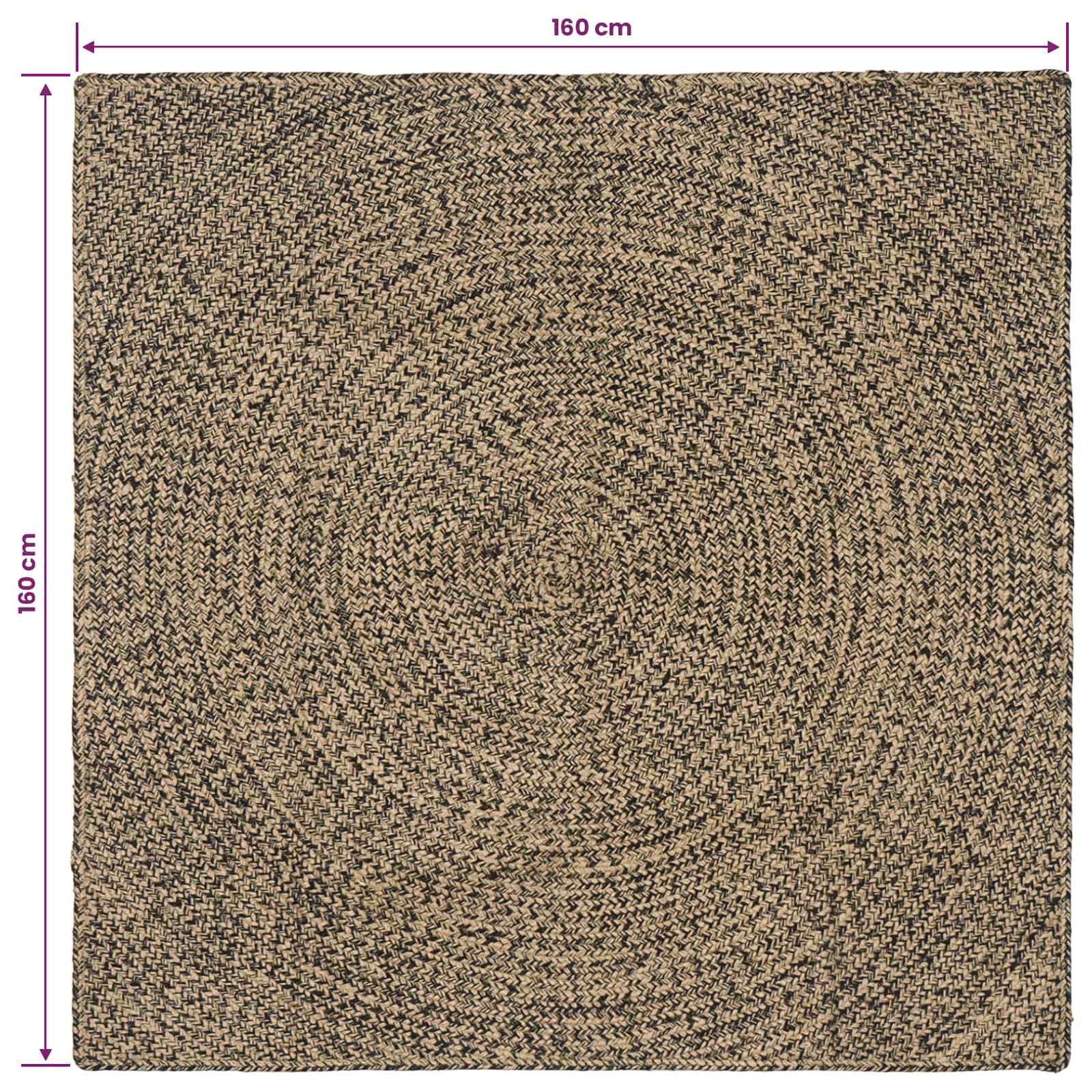 Bereichsteppiche Natürlich und Schwarz 160 x 160 cm Jute