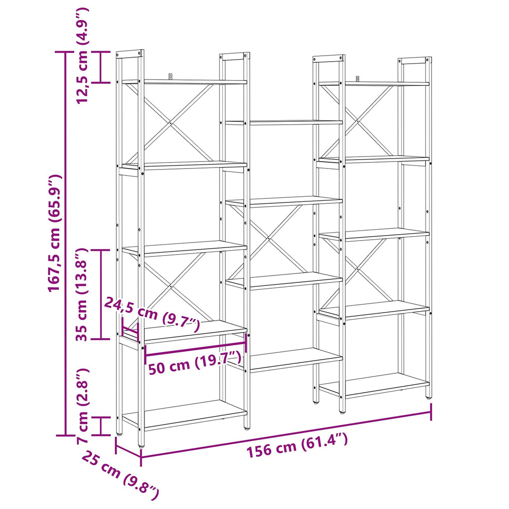 Bücherregal Grau Sonoma 156 x 25 x 167 cm Holzwerkstoff
