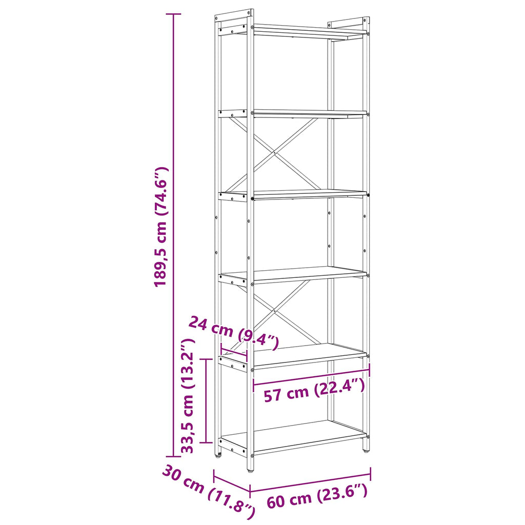 Bücherregal Altholz 60 x 30 x 189,5 cm Holzwerkstoff