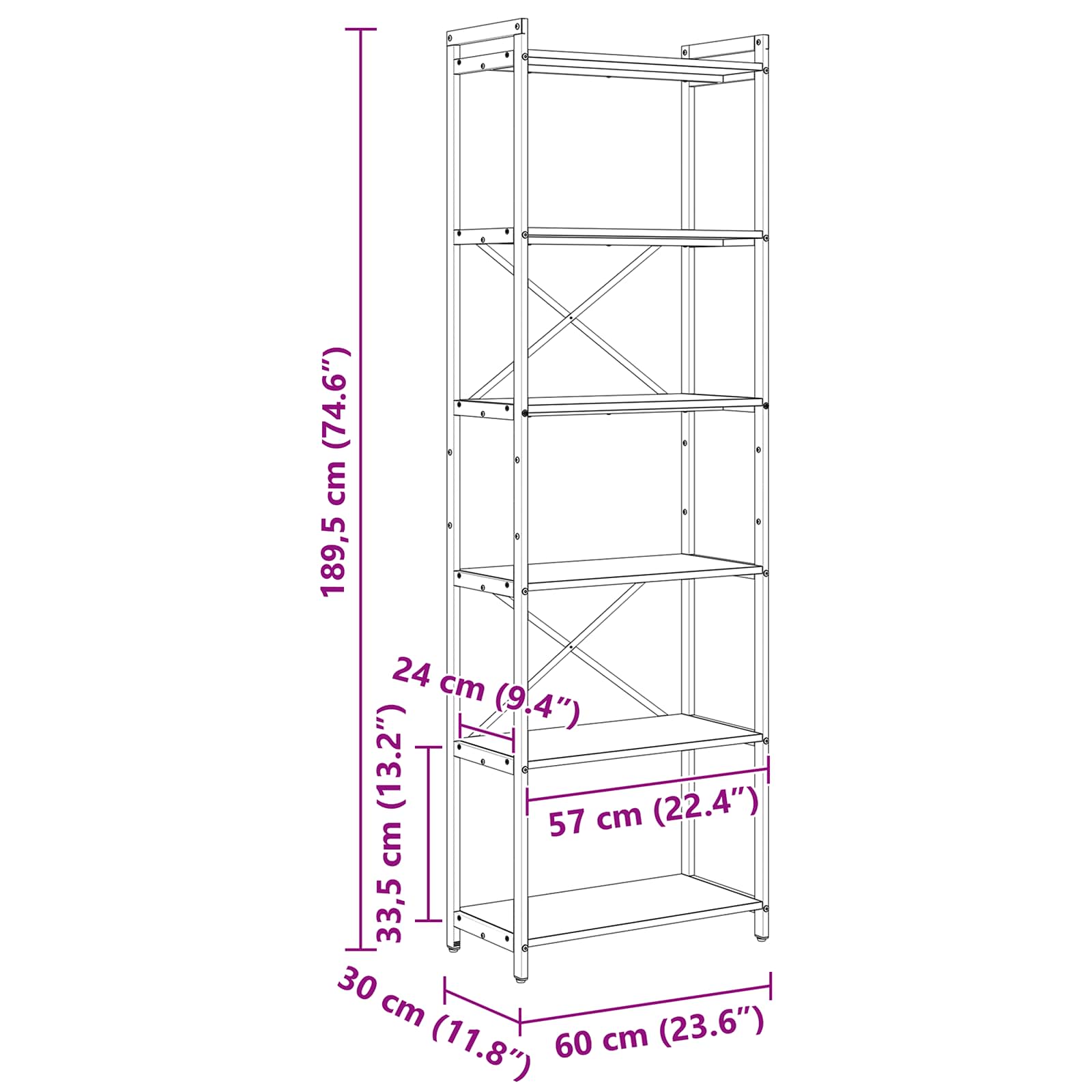 Bücherregal Altholz 60 x 30 x 189,5 cm Holzwerkstoff