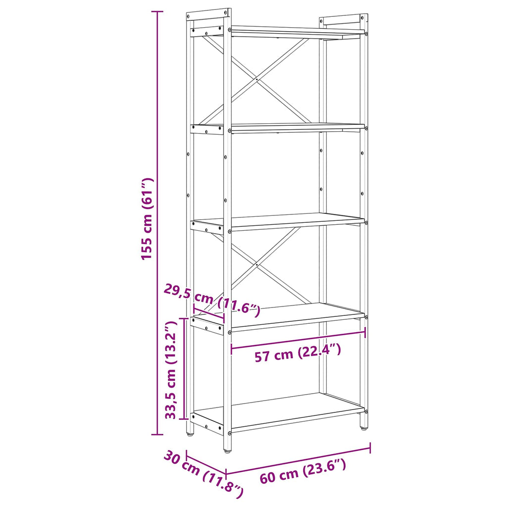 Bücherregal Sonoma-Eiche 60 x 30 x 155 cm Holzwerkstoff