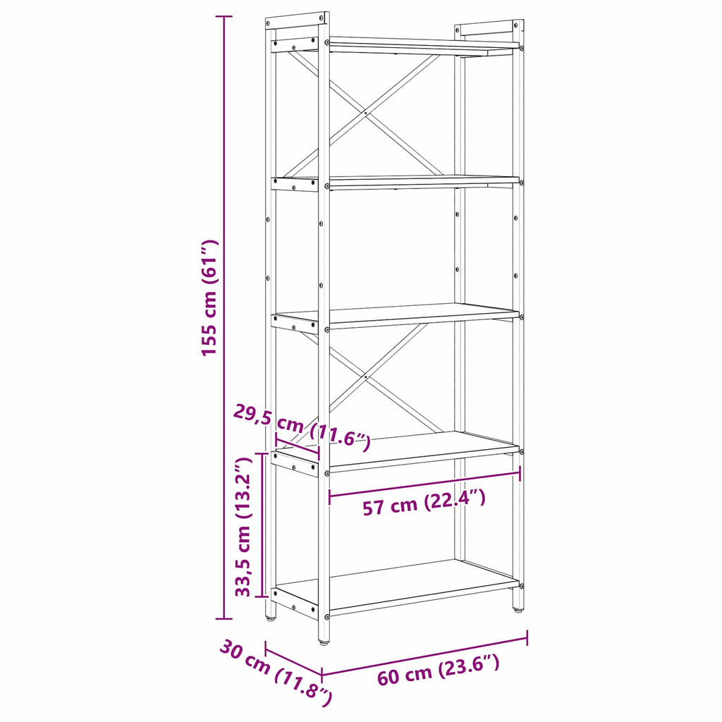 Bücherregal Geräucherte Eiche 60 x 30 x 155 cm Holzwerkstoff
