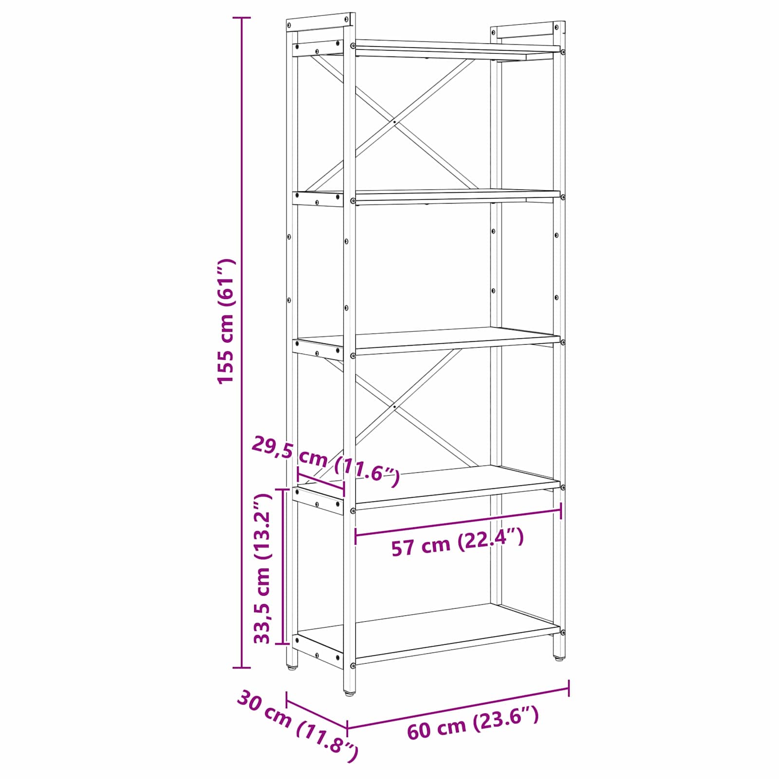 Bücherregal Geräucherte Eiche 60 x 30 x 155 cm Holzwerkstoff
