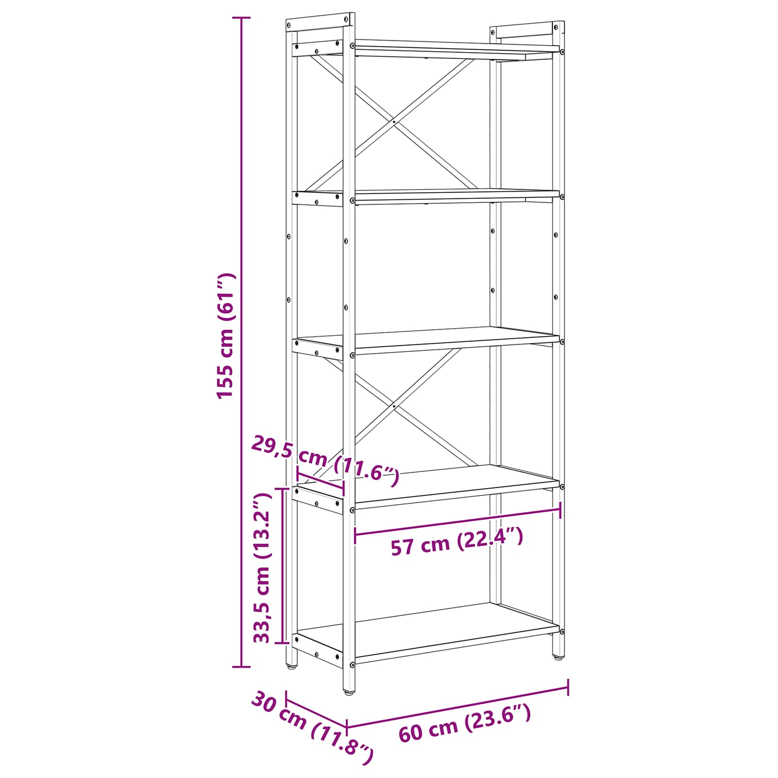 Bücherregal Artisan-Eiche 60 x 30 x 155 cm Holzwerkstoff