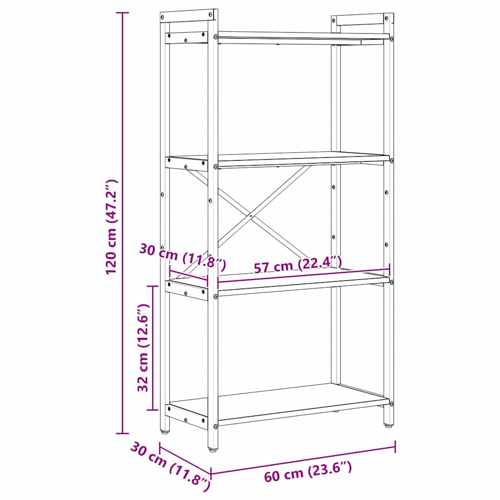 Bücherregal Geräucherte Eiche 60 x 30 x 120 cm Holzwerkstoff