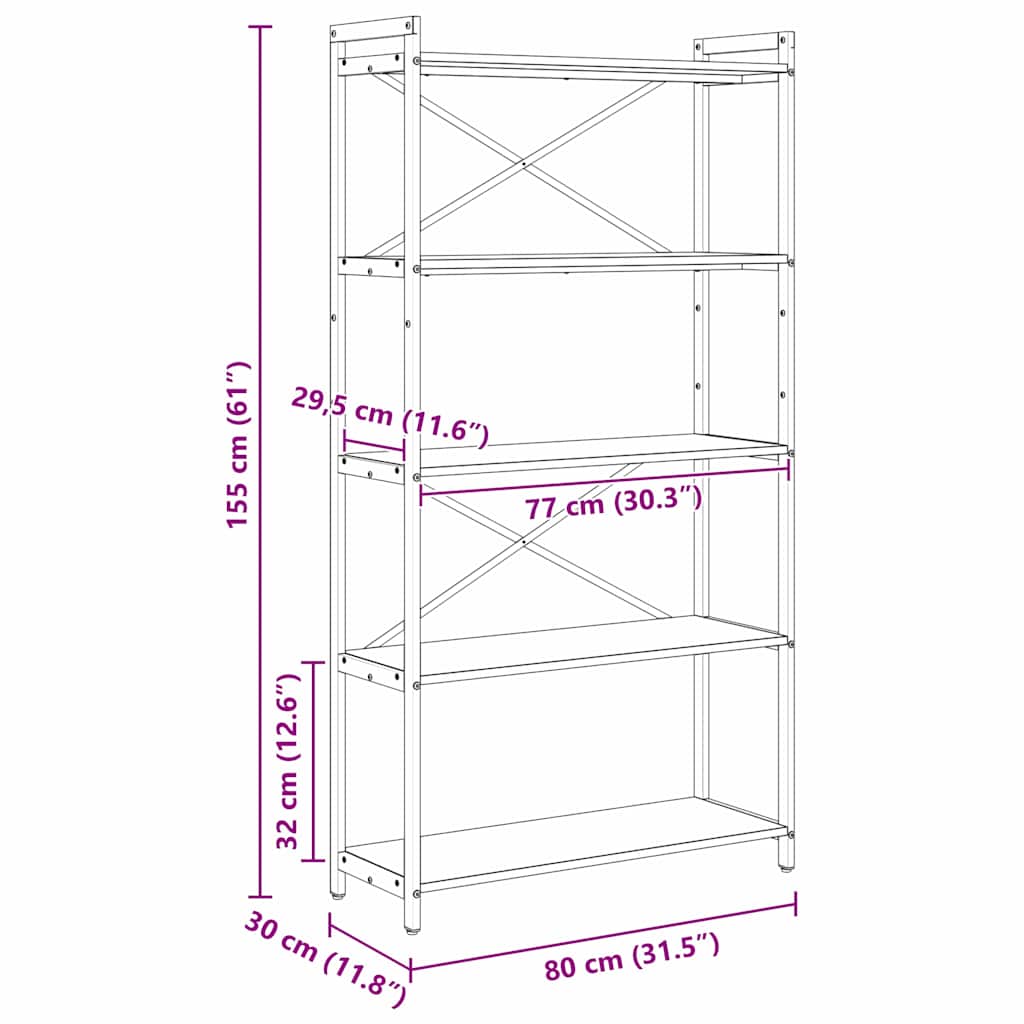 Bücherregal Altholz 80 x 30 x 155 cm Holzwerkstoff