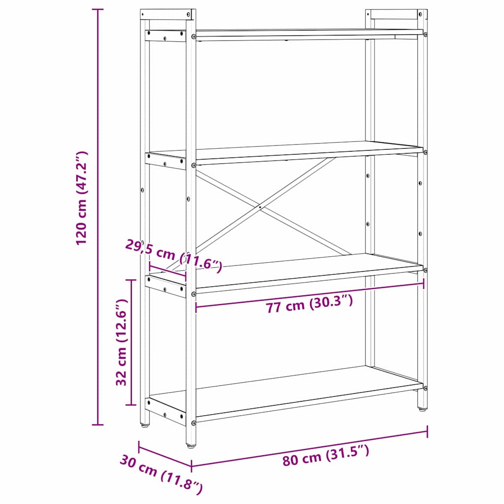Bücherregal Geräucherte Eiche 80 x 30 x 120 cm Holzwerkstoff