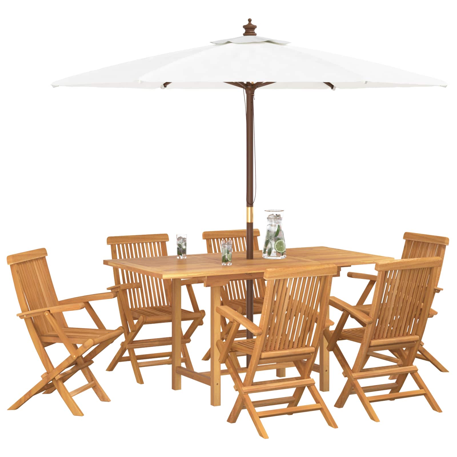 Garten Essgruppe 7 pcs Braun Massivholz Teak