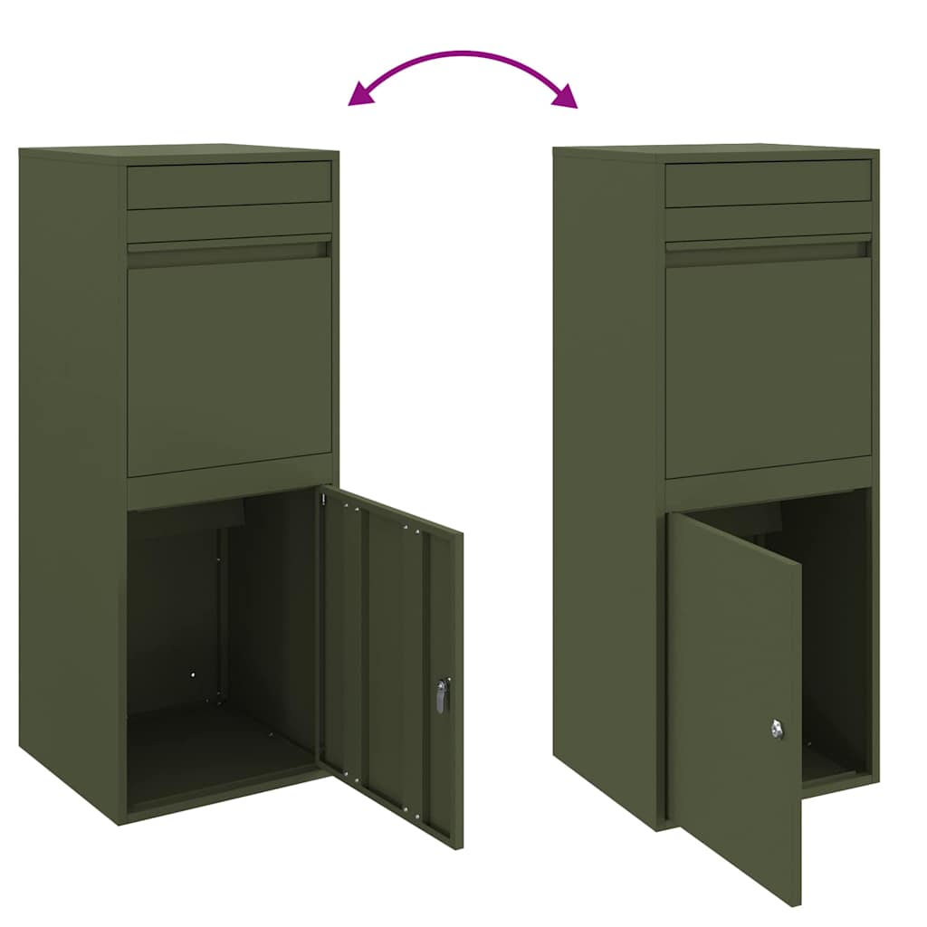 Paketdrop-Box mit Speicher Olivgrün 41 x 38 x 103 cm Stahl