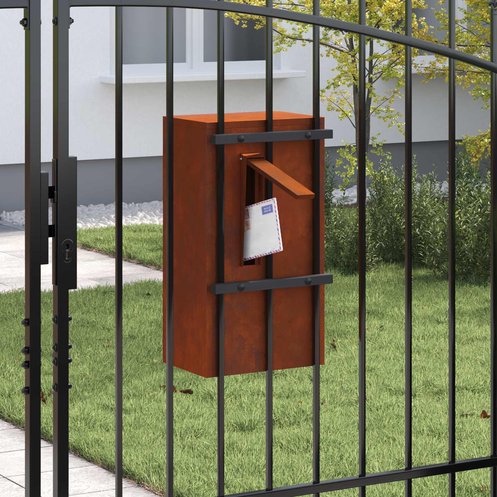 Briefkasten mit Speicher Rostig 30 x 20 x 55 cm Wetterfeststahl