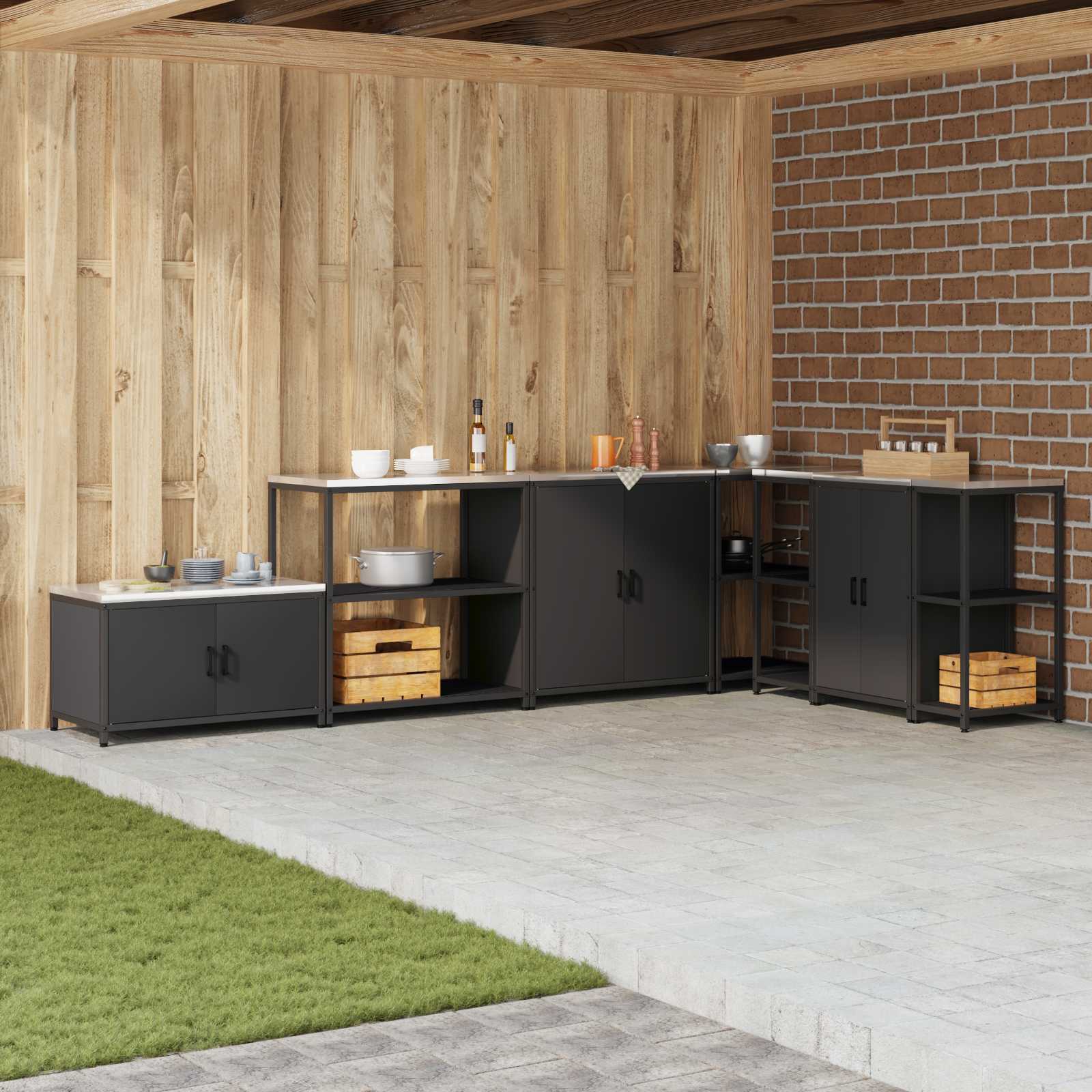 Küchenaufbewahrung HATTEM Schwarz 90 x 50 x 92 cm Stahl