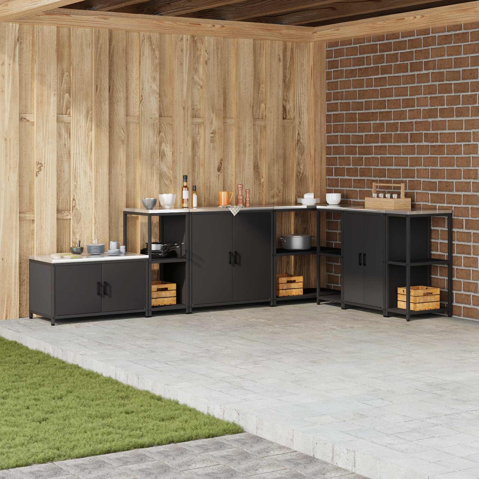 Küchenaufbewahrung HATTEM Schwarz 40 x 50 x 92 cm Stahl