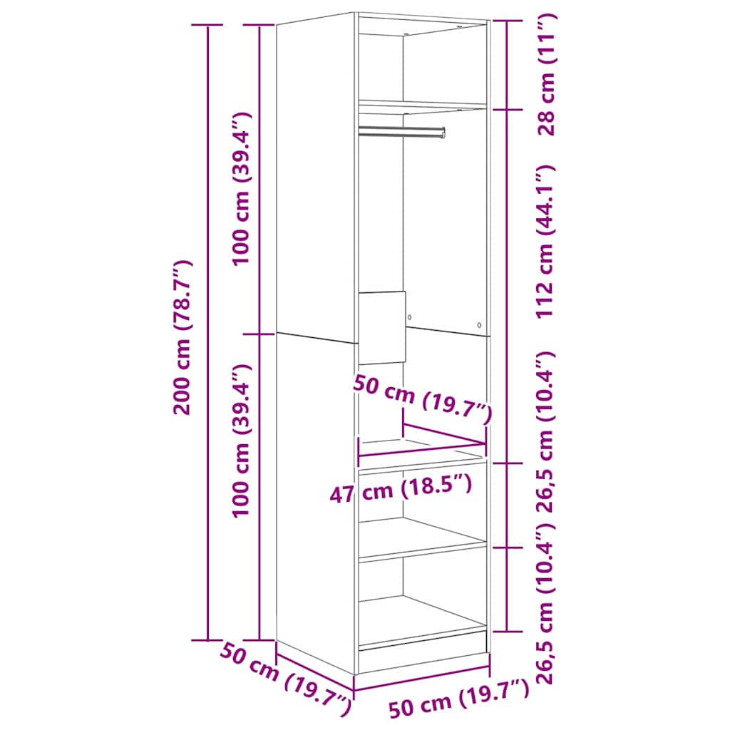 Kleiderschrank mit Regal Altholz 50 x 50 x 200 cm Holzwerkstoff