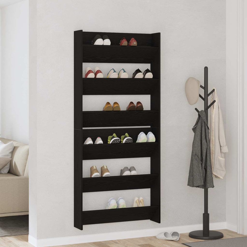 Schuhschrank 2 pcs Schwarz Eichen-Optik 86 x 18 x 90 cm