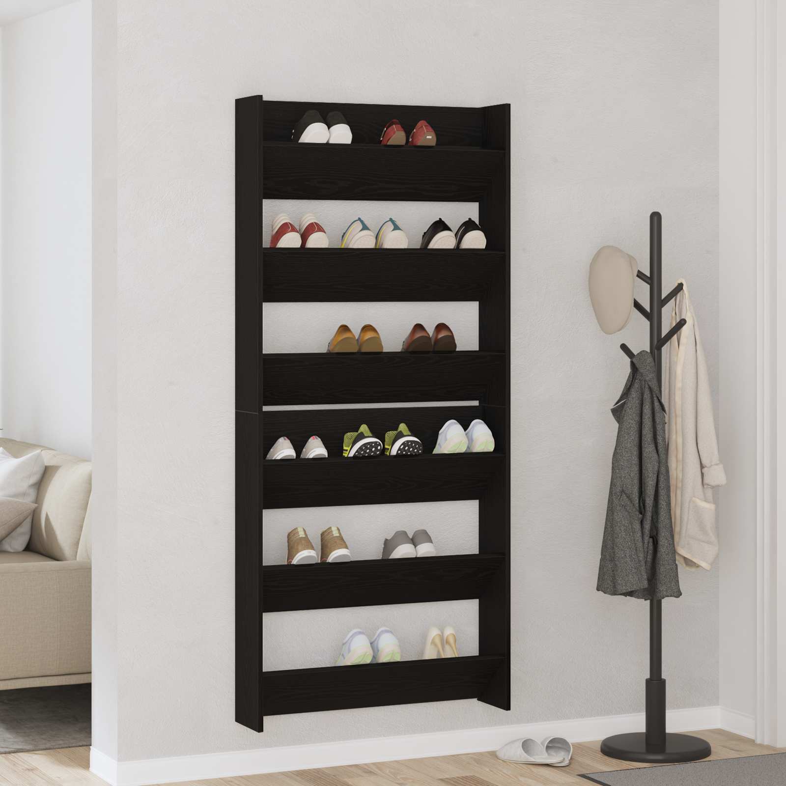 Schuhschrank 2 pcs Schwarz Eichen-Optik 86 x 18 x 90 cm