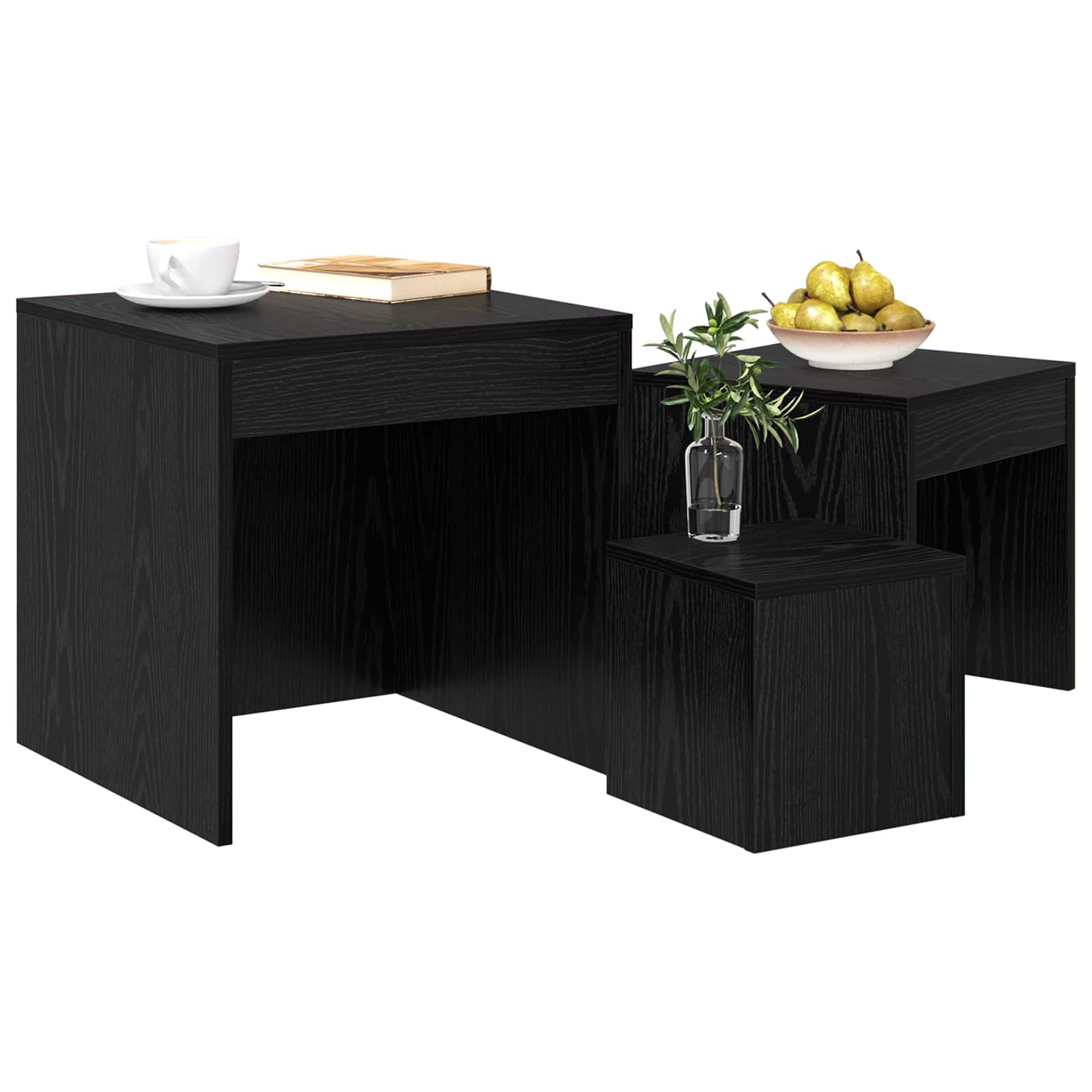 Couchtisch 3 pcs Schwarz Eichen-Optik Holzwerkstoff