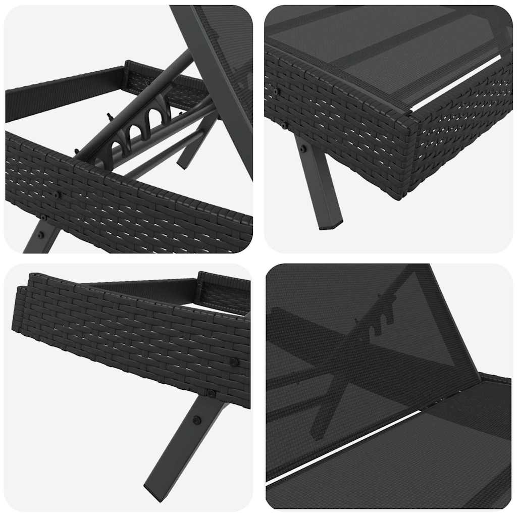 Sonnenliege 3 pcs Schwarz 197 x 70 x 82 cm Poly-Rattan