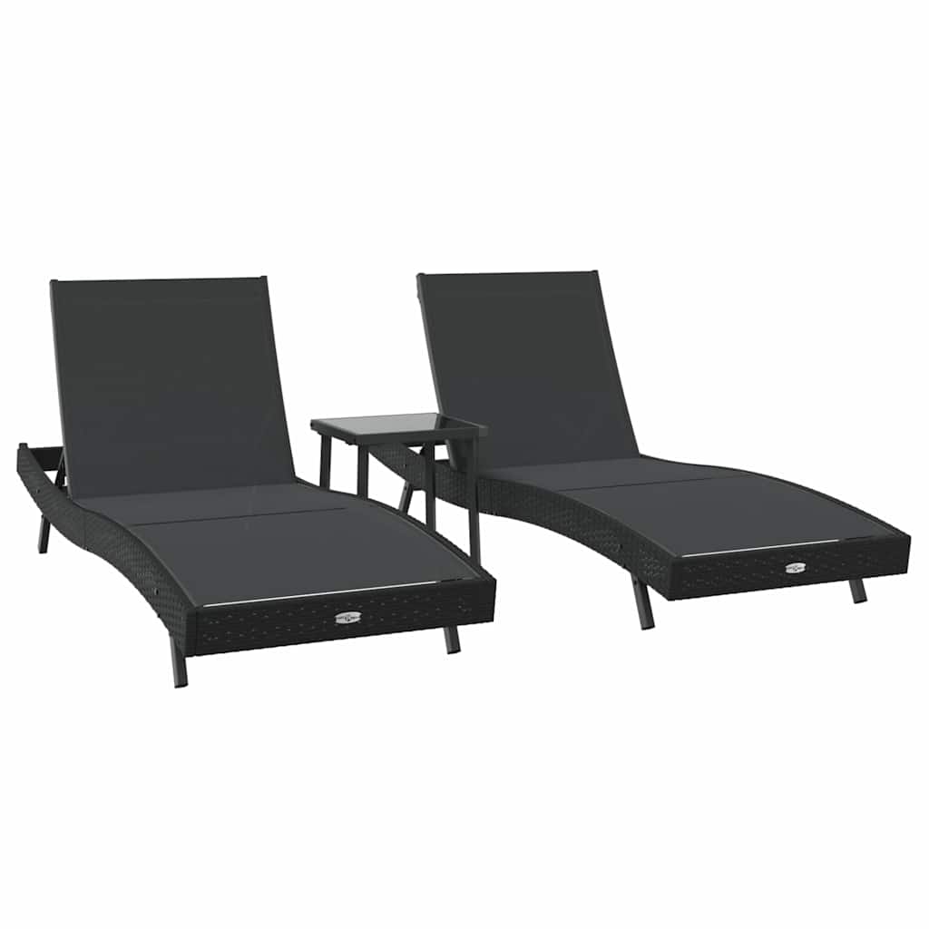 Sonnenliege 3 pcs Schwarz 197 x 70 x 82 cm Poly-Rattan