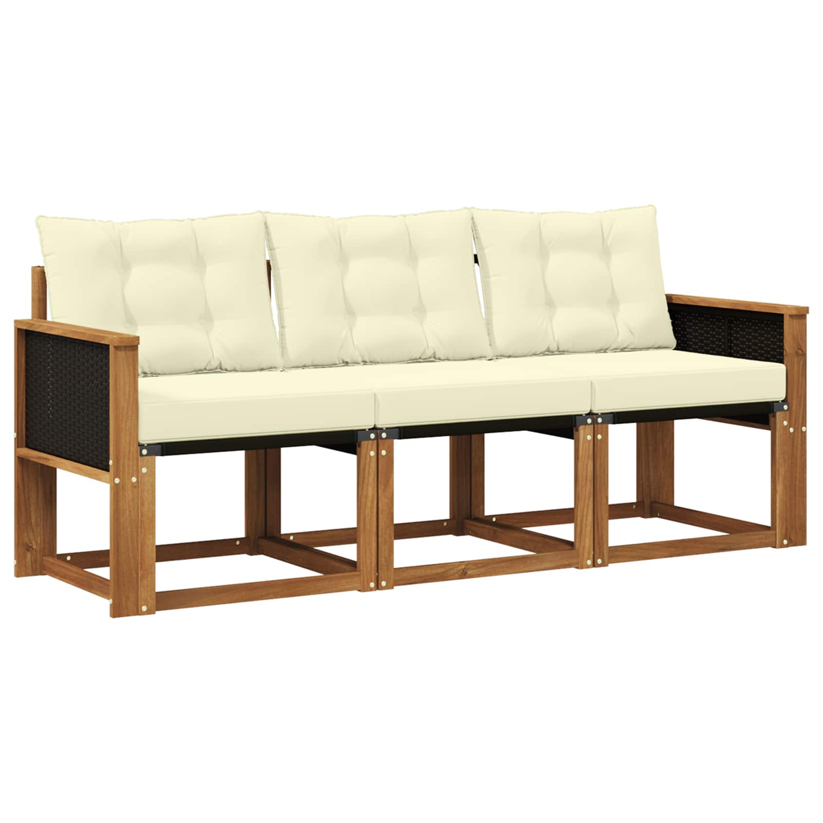 Outdoor-Sofagarnitur mit Kissen 3 pcs Natur und Creme