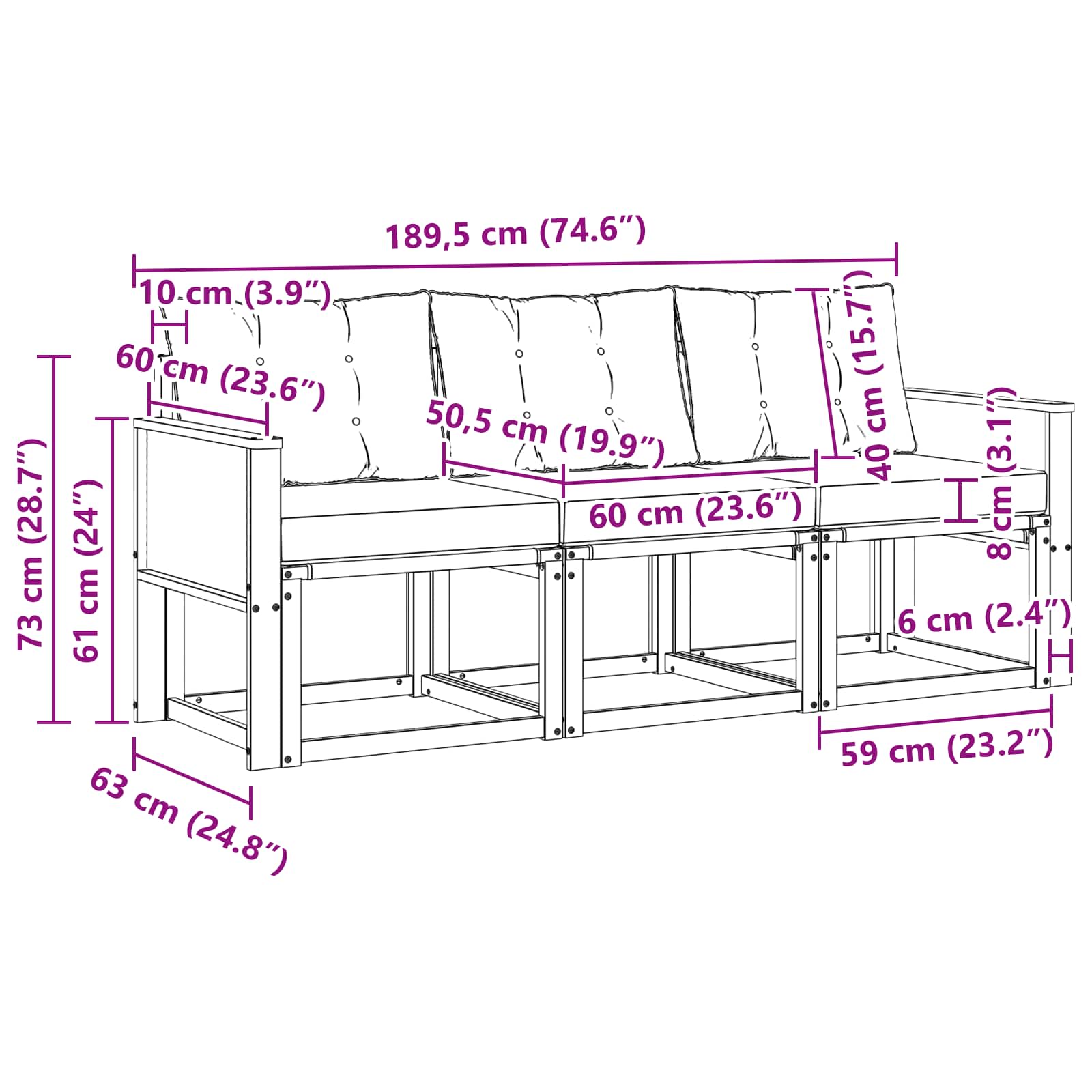 Outdoor-Sofagarnitur mit Kissen 3 pcs Natur und Creme