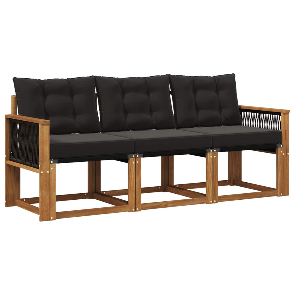 Outdoor-Sofagarnitur mit Kissen 3 pcs Natürlich und Schwarz